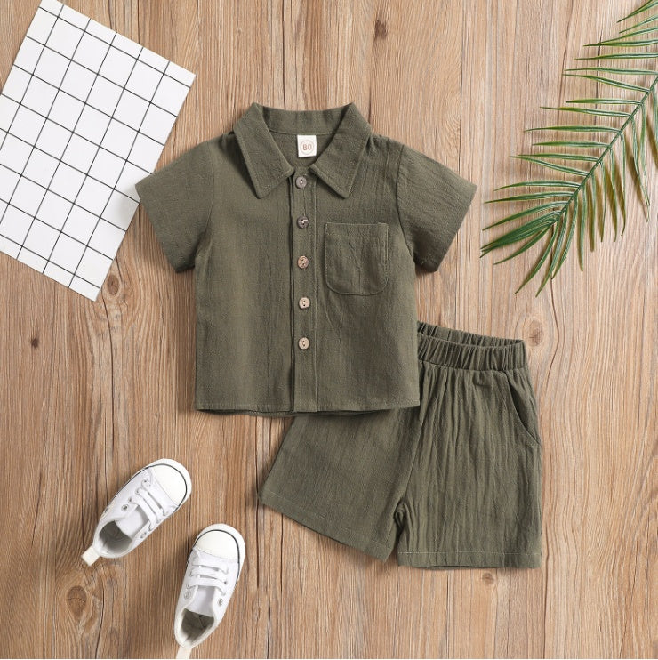 Boys’ Cotton and Linen Polo Shirt Two-Piece Set – Summer Outfit