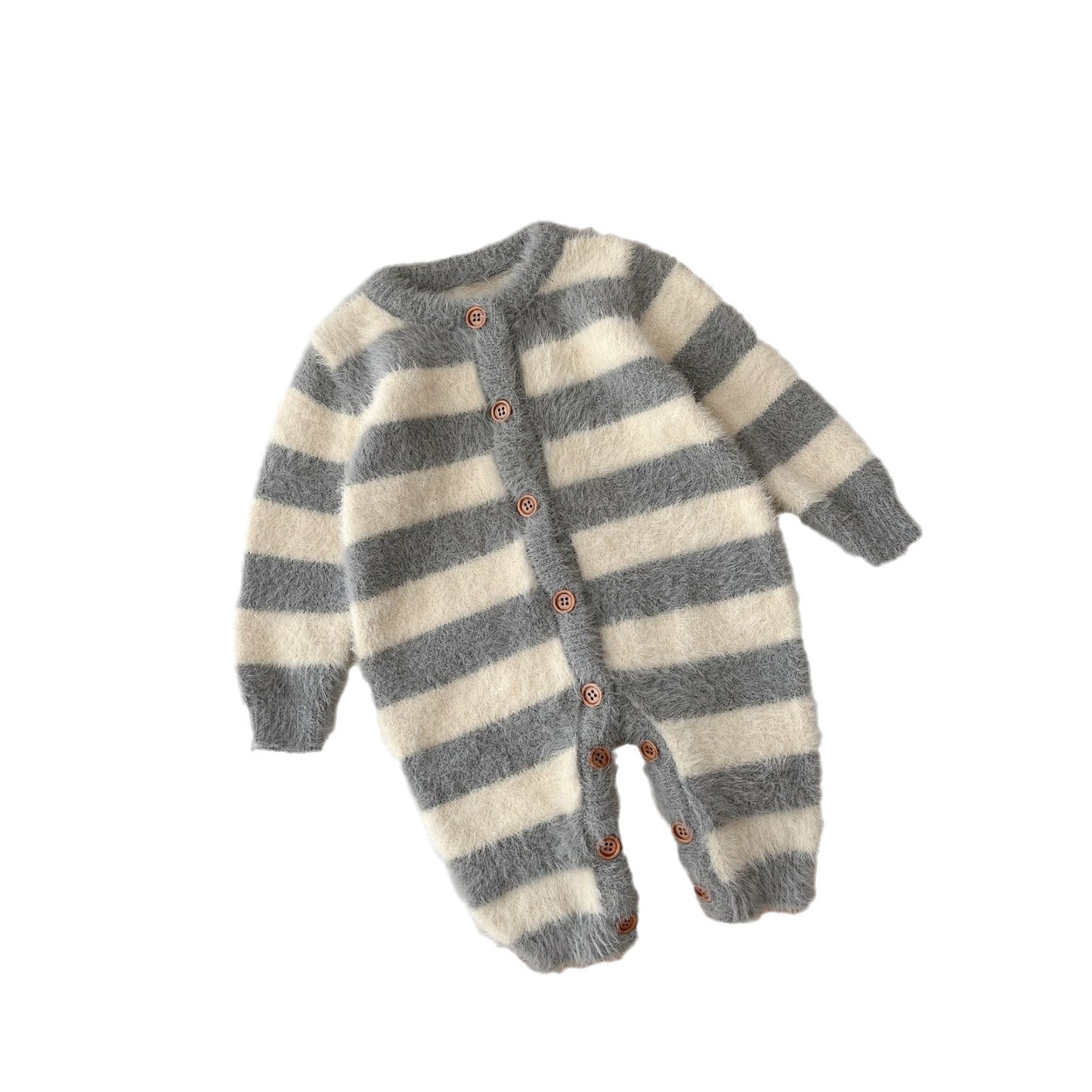 Striped Baby Mink-Feel Romper – Warm & Unisex