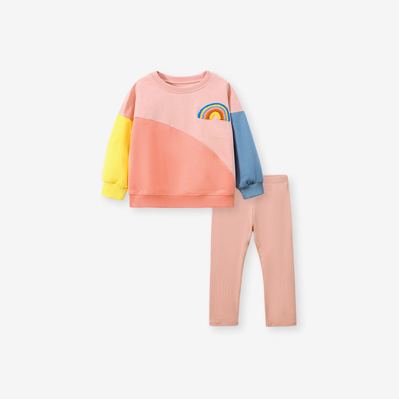 Girls’ Embroidered Cotton Outfit – 2-Piece Top & Pants Set