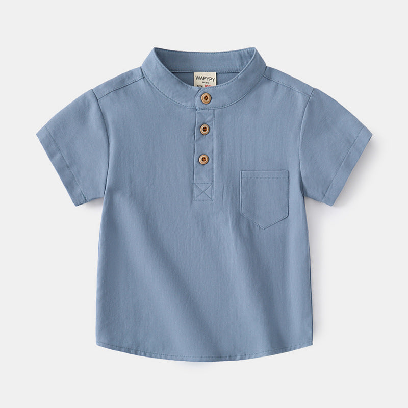 Boys’ V-Neck Short Sleeve Cotton Shirt