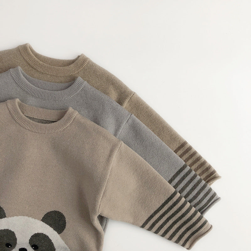 Kids’ Animal Knit Pullover Sweater – Unisex - Panda, Bear, Cat Designs