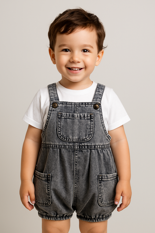 Summer Baby Outfit – Denim Strap Shorts & Rainbow T-Shirt Set (0–3Y) Sold Separately