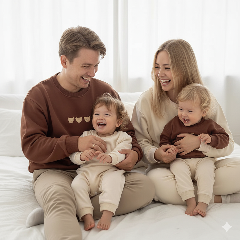 Cute Bear Printed Family Matching Sweatshirts & Baby Romper