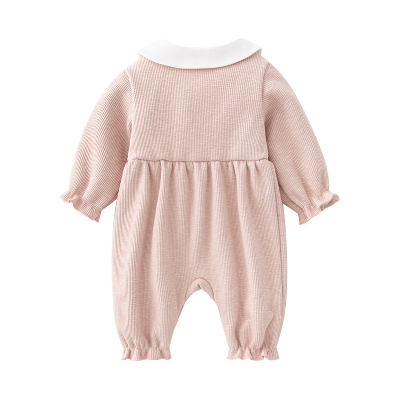 Cozy Fleece-Lined Baby Girl Jumpsuit – Cotton Pullover with Bows (Autumn/Winter)