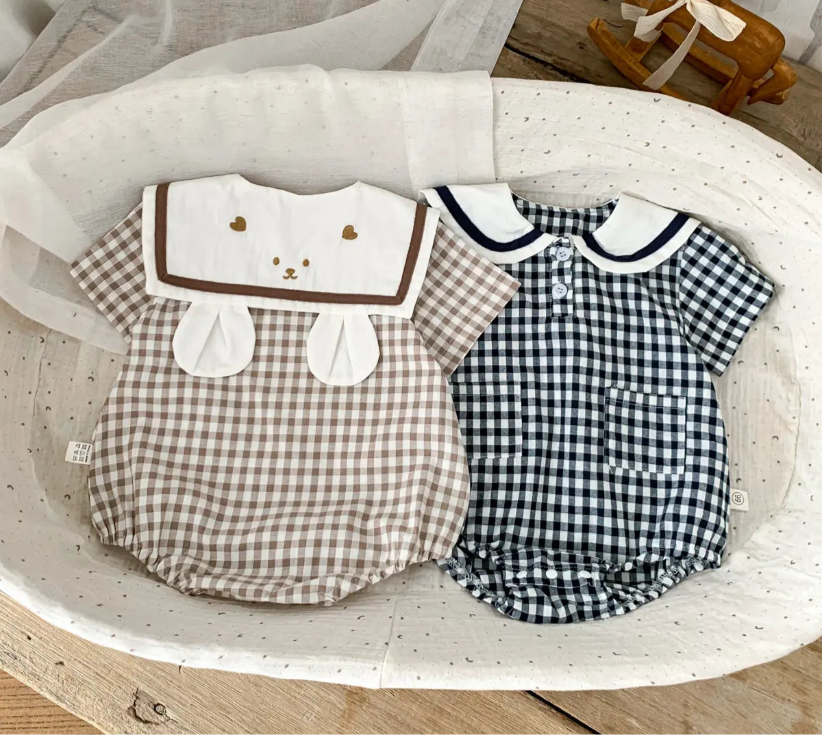Plaid Bear Baby Bodysuit – Summer New Arrival