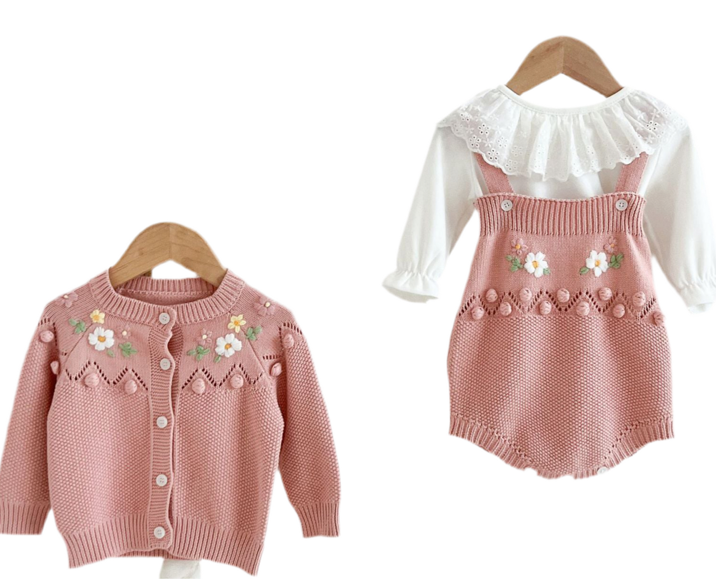 Newborn Handmade Flower Knit Set – Cardigan & Romper | 0–3Y ( Sold Separately)
