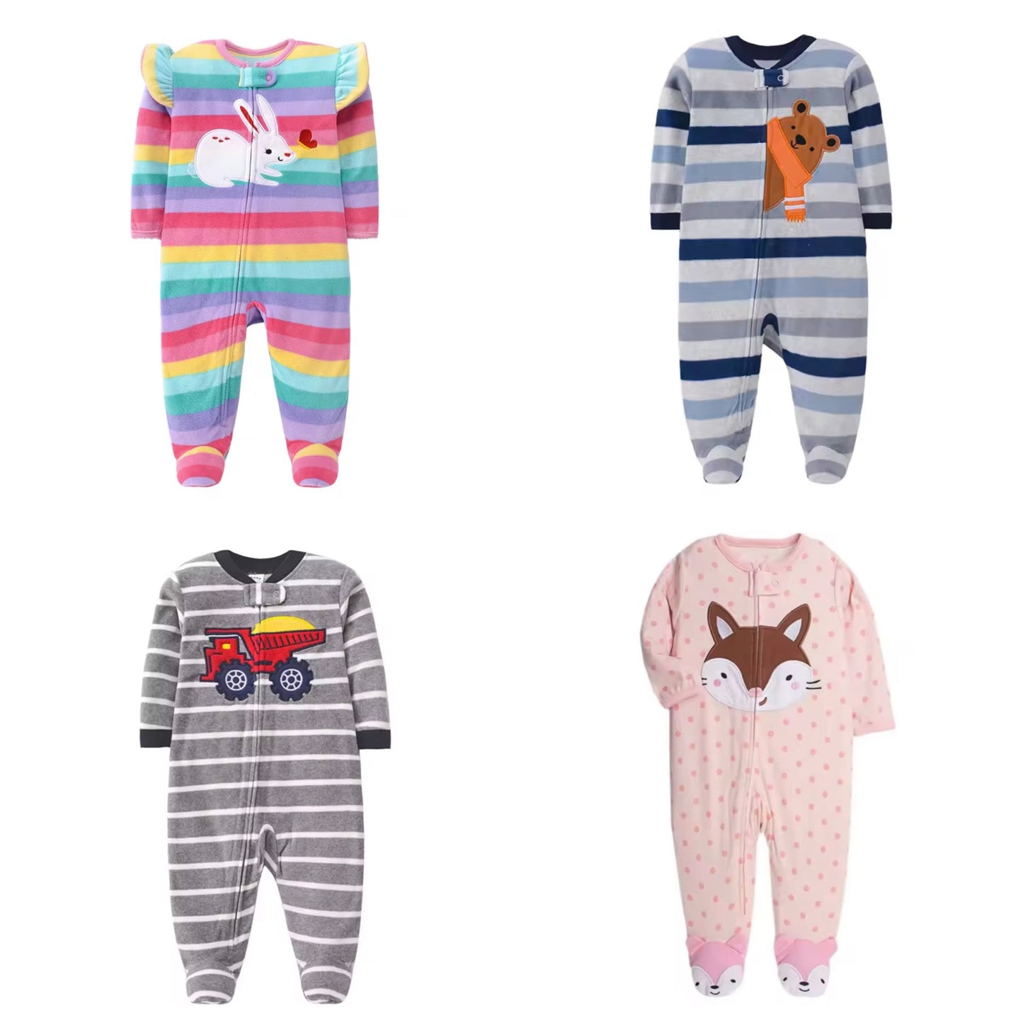 Footed Zip-Up Fleece Baby Romper – Warm Hooded Jumpsuit (0–12M)
