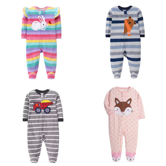 Footed Zip-Up Fleece Baby Romper – Warm Hooded Jumpsuit (0–12M)