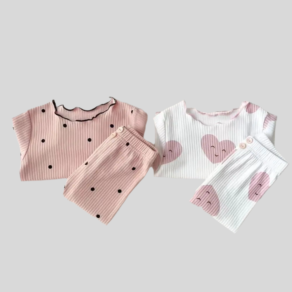 Little Girls Ice Silk Pajama Set – 2 Piece Sleepwear