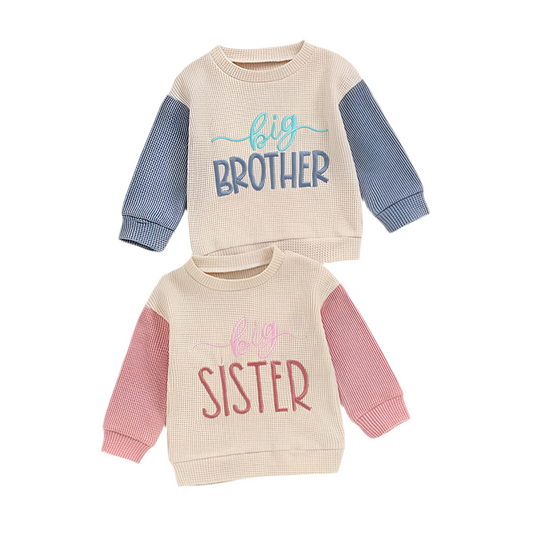 Big Sister / Big Brother Waffle Knit Sweatshirt – Oversized Toddler Sweater