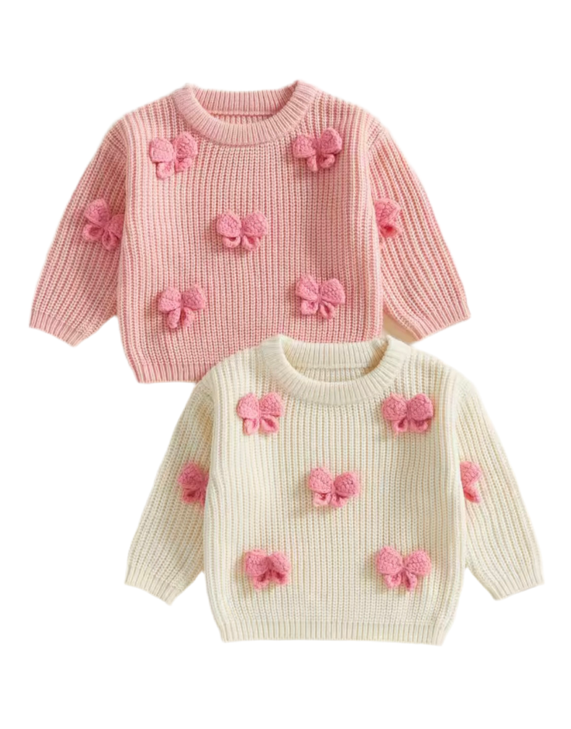 Toddler Girl Warm Knit Sweater with 3D Bow – Cozy Winter Crewneck