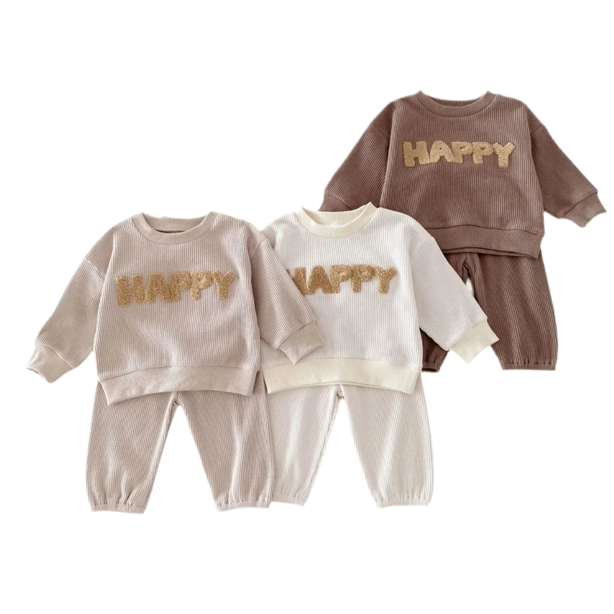 Spring Waffle Letter Top & Pants Set (3M–4Y)