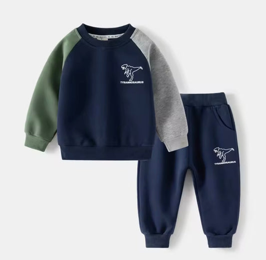 Dino Explorer Two-Piece Set – Boys Long Sleeve Sweater + Pants (12M–5Y)