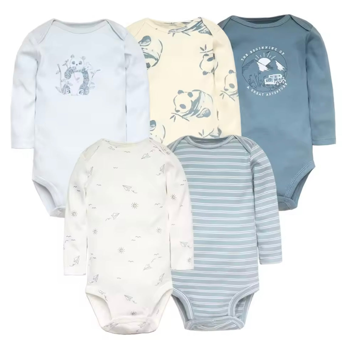 5-Piece Baby Bodysuit Set – 100% Cotton | Newborn & Toddler (Unisex)