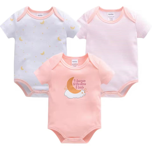 3-Pack Baby Bodysuits – 100% Cotton | Soft & Breathable | Sizes 3M–12M for Boys & Girls