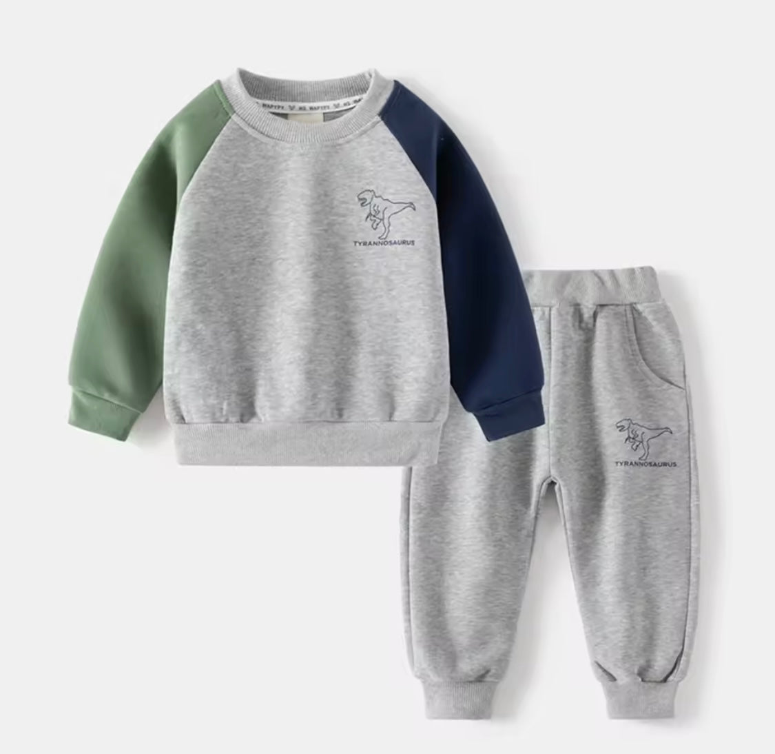 Dino Explorer Two-Piece Set – Boys Long Sleeve Sweater + Pants (12M–5Y)