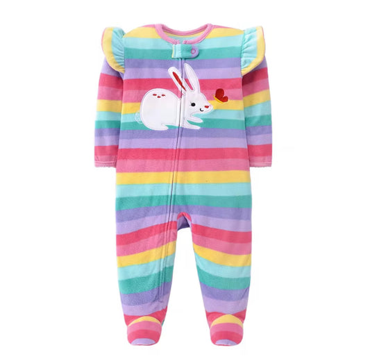 Footed Zip-Up Fleece Baby Romper – Warm Hooded Jumpsuit (0–12M)