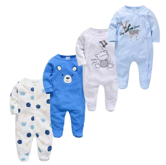 4-Pack Baby Rompers – Soft Cotton Onesies (0–12M) for Boys & Girls | Long Sleeve