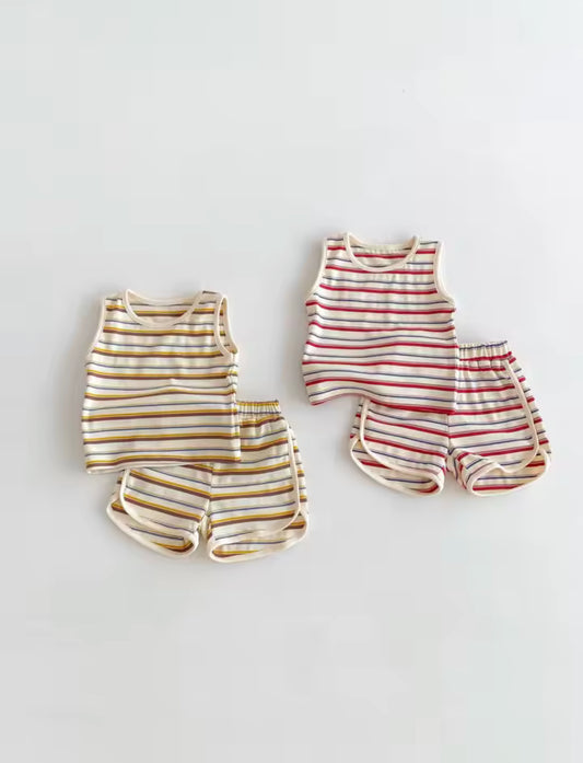 2-Piece Boys’ Striped Vest & Shorts Summer Outfit