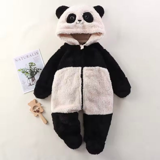 Warm Hooded Baby Jumpsuit – Plush Footed Romper for Autumn & Winter