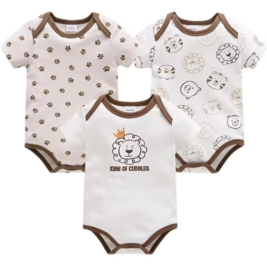3-Pack Baby Bodysuits – 100% Cotton | Soft & Breathable | Sizes 3M–12M for Boys & Girls
