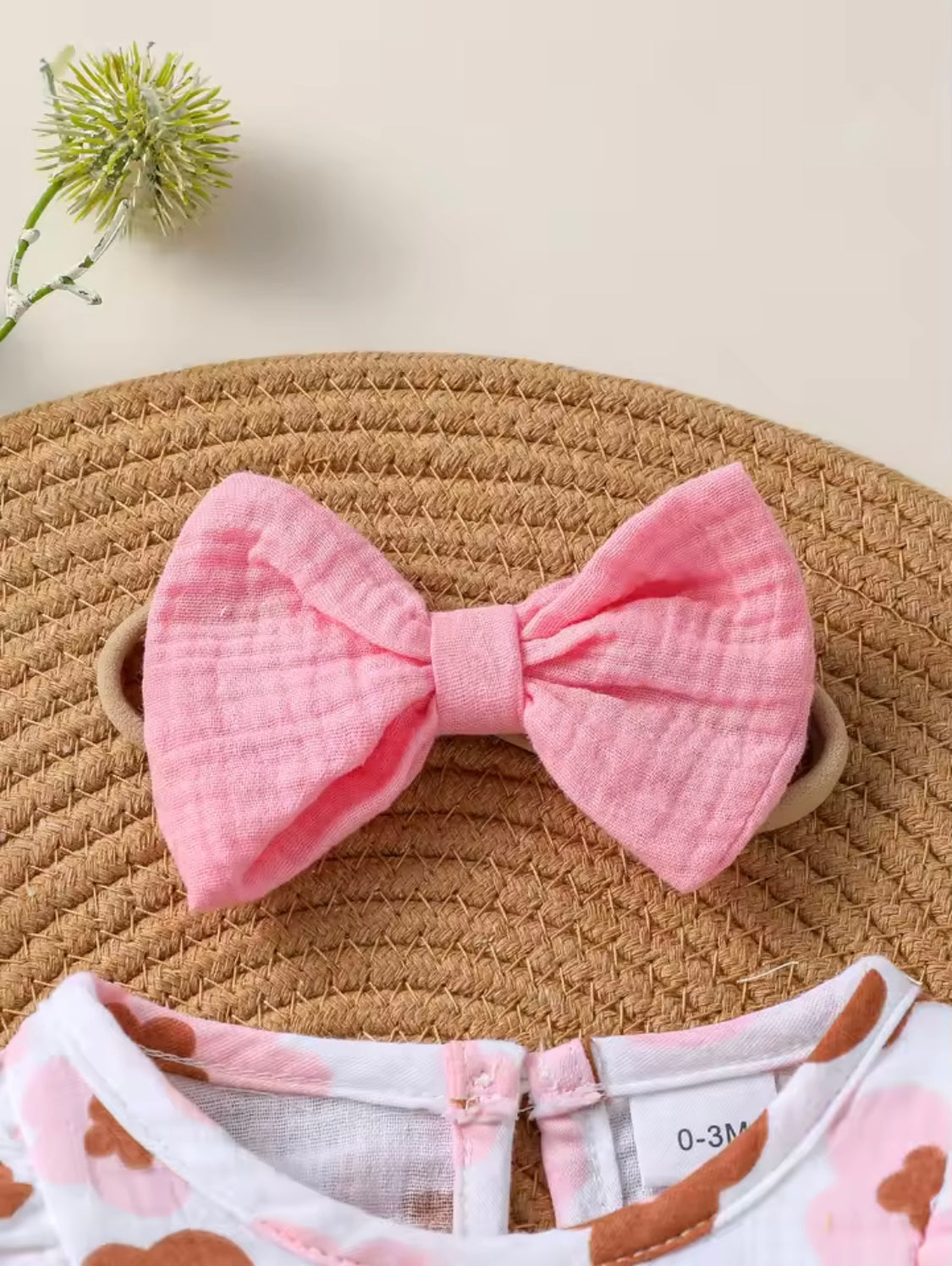 Baby Girl Floral Jumpsuit with Bow & Matching Headband – 0–18M