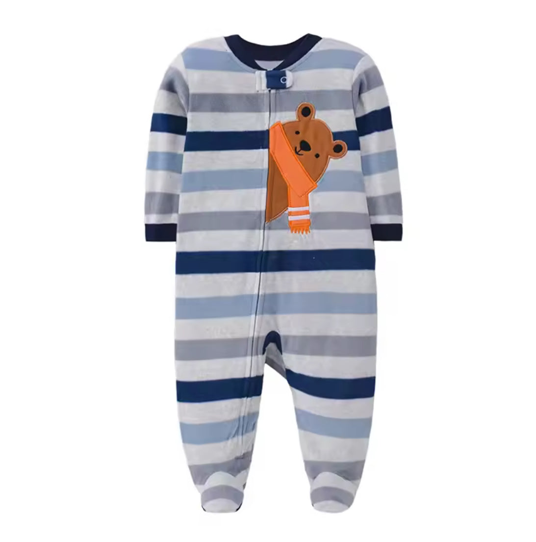 Footed Zip-Up Fleece Baby Romper – Warm Hooded Jumpsuit (0–12M)
