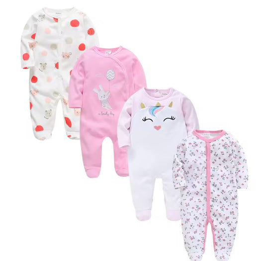 4-Pack Baby Rompers – Soft Cotton Onesies (0–12M) for Boys & Girls | Long Sleeve