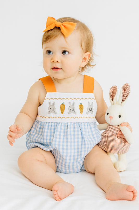 Summer Carrot & Rabbit Print Romper – Sleeveless Bodysuit for Girls
