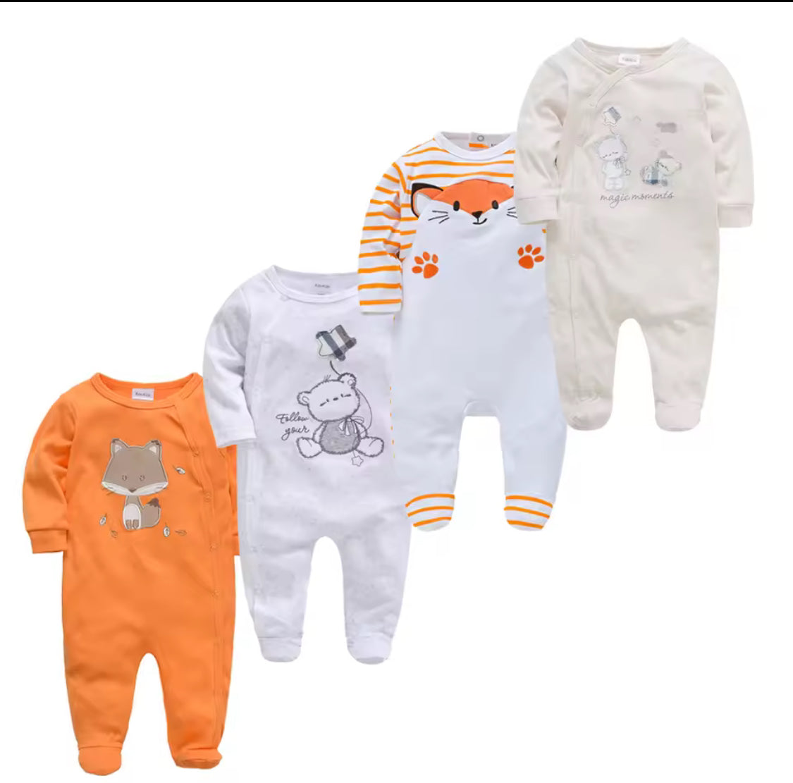 4-Pack Baby Rompers – Soft Cotton Onesies (0–12M) for Boys & Girls | Long Sleeve
