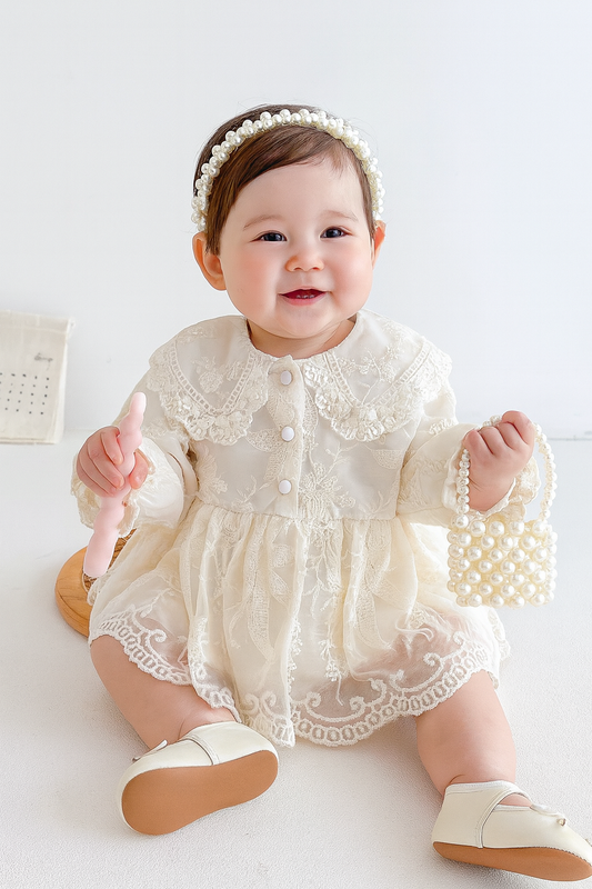 Princess Baby Romper Dress – Apricot Cotton Jumpsuit (0–2Y)