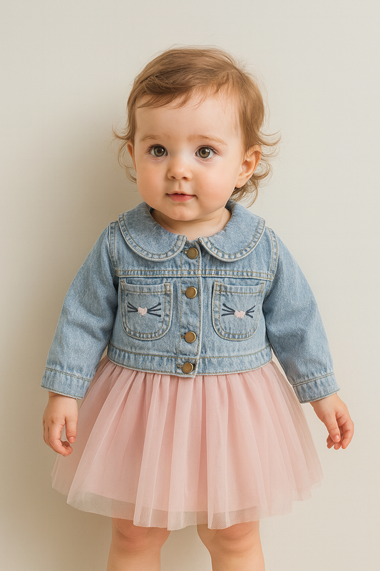 Denim Kitty Tulle Dress – Sweet & Stylish for 1–5 Yrs