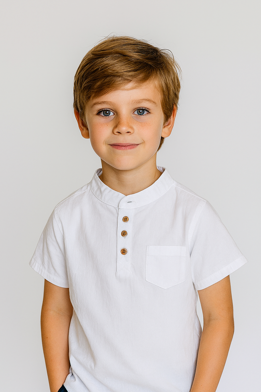 Boys’ V-Neck Short Sleeve Cotton Shirt