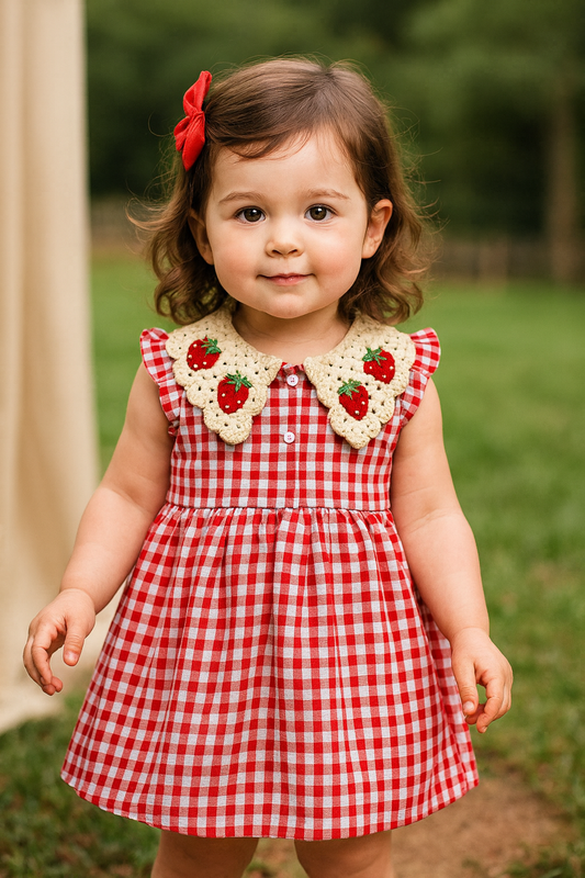 Girls Summer Red Plaid Strawberry Dress