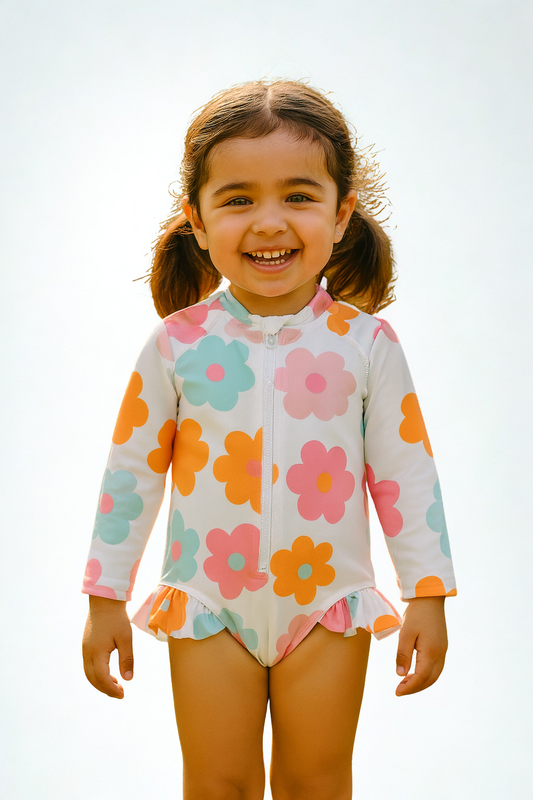 Baby Girl Floral Long Sleeve Swimsuit – Summer Beachwear