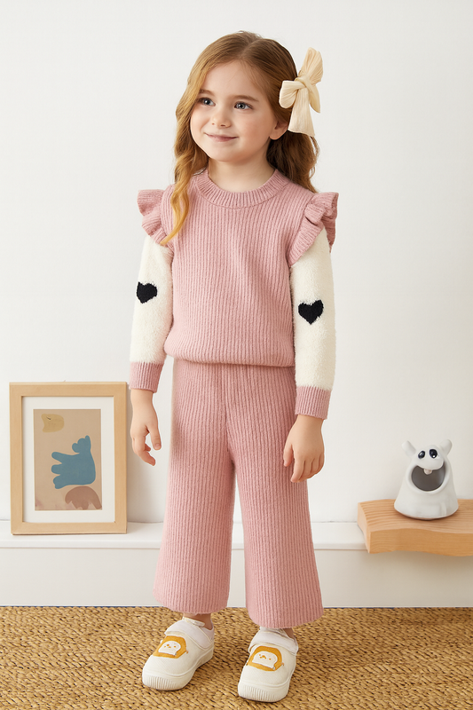 Children’s Knit Love Lace Top & Wide-Leg Pants Set