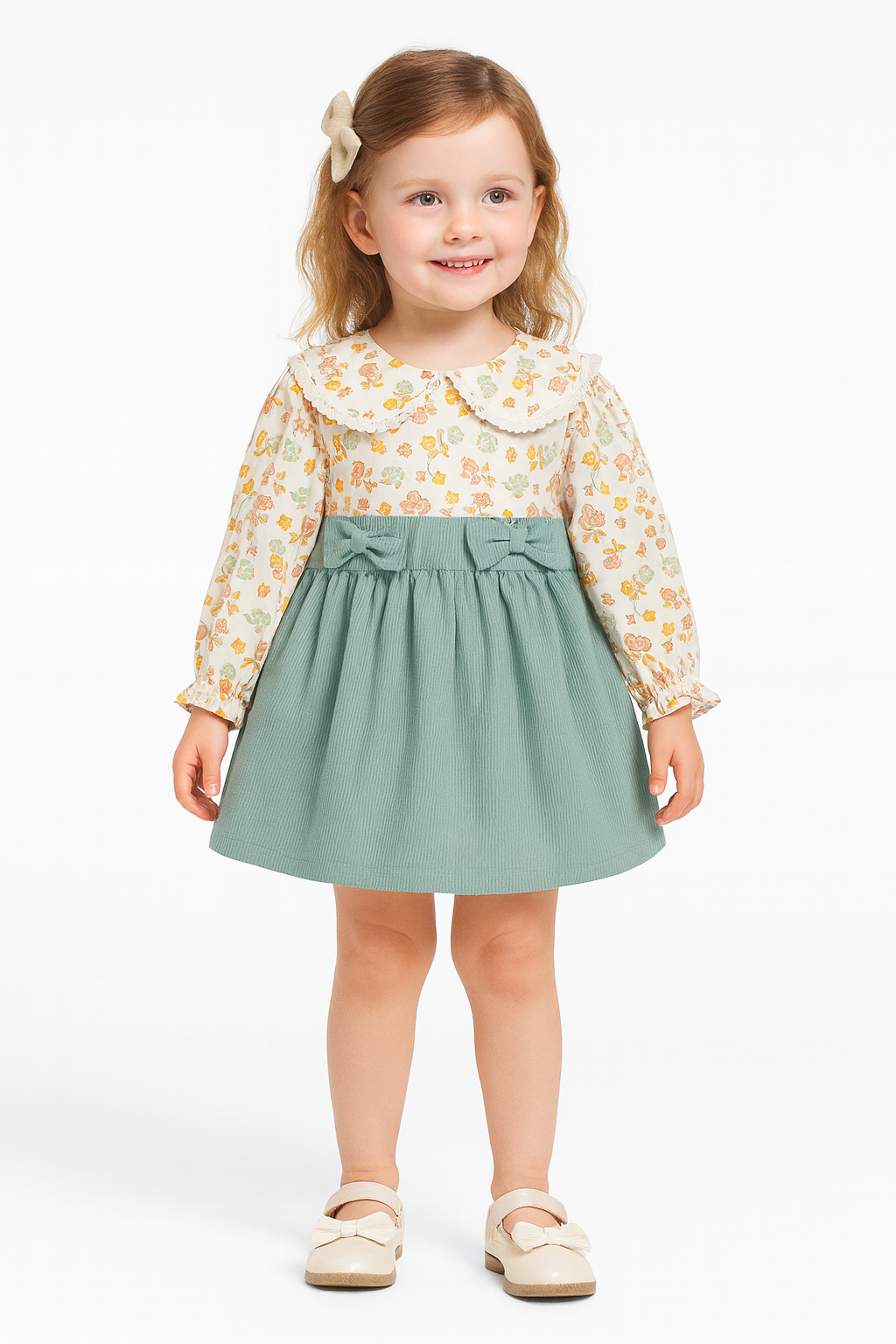 Spring & Autumn Floral Bow Dress – 9M to 3Y