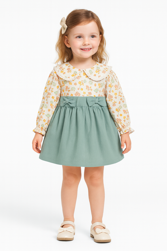 Spring & Autumn Floral Bow Dress – 9M to 3Y
