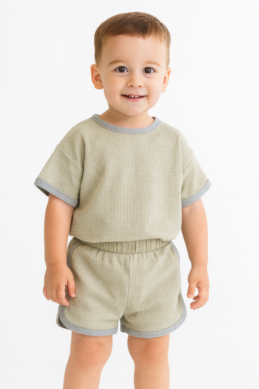 Summer Waffle Cotton Baby Clothing Set – T-shirt & Shorts (3M–3Y)