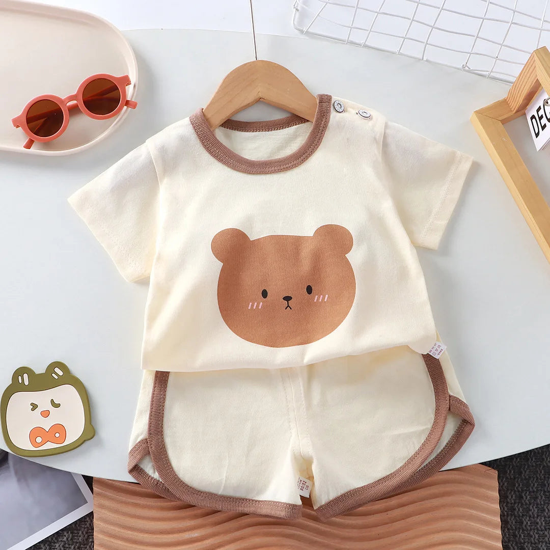 Summer Cotton Cartoon T-Shirt & Shorts Set (0–4 Years)
