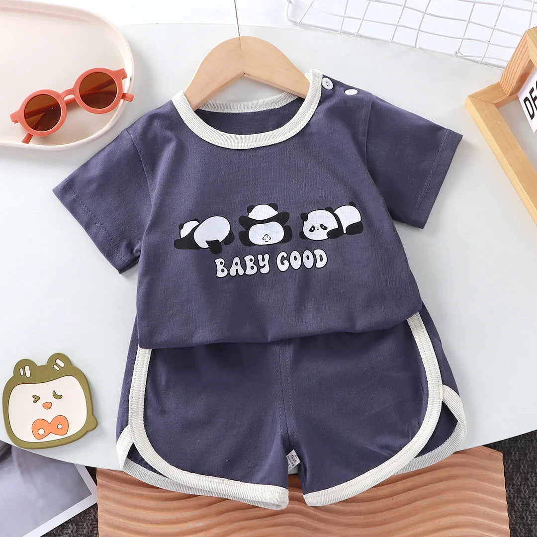 Summer Cotton Cartoon T-Shirt & Shorts Set (0–4 Years)