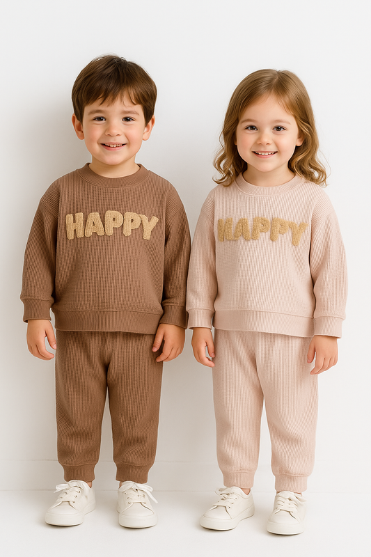 Spring Waffle Letter Top & Pants Set (3M–4Y)