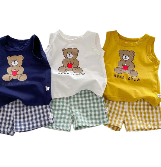 Unisex Baby & Toddler Summer Bear Print Outfit – Sleeveless Top & Shorts