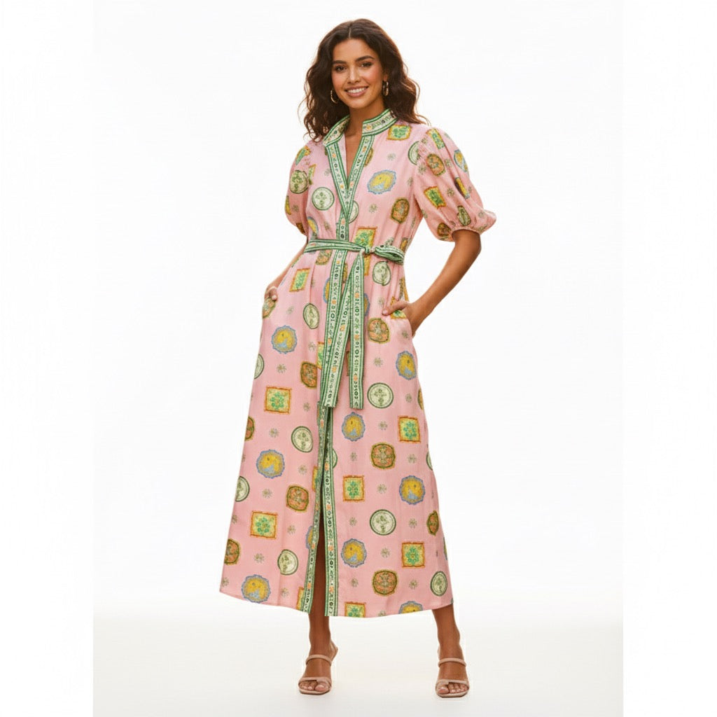 Casual Fashion Graffiti Lantern Sleeve Cardigan Dress