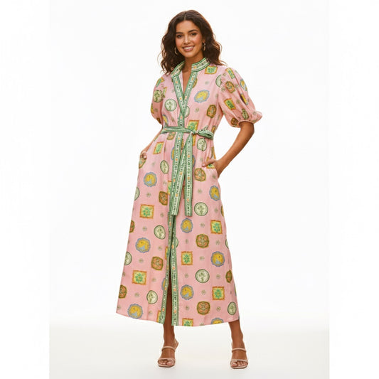 Casual Fashion Graffiti Lantern Sleeve Cardigan Dress