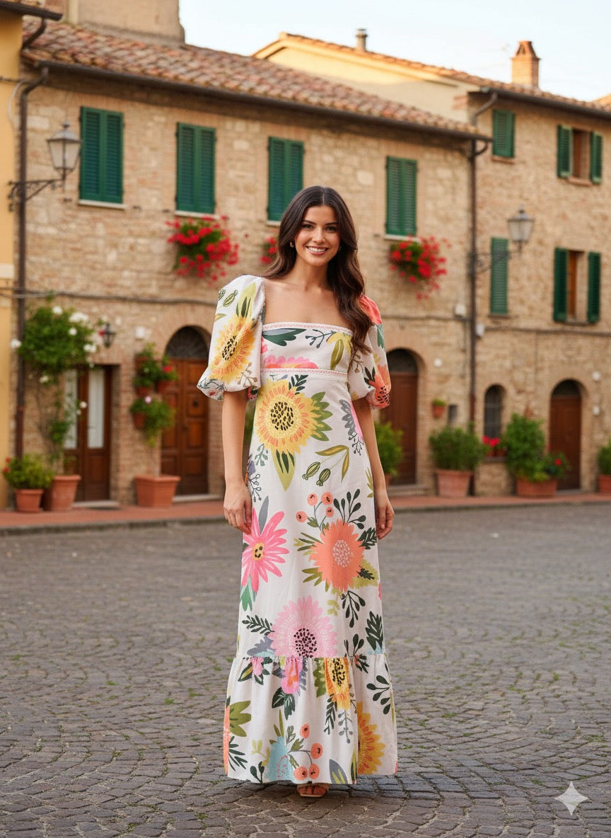 Women’s Elegant Bohemian Lantern Sleeve Long Dress