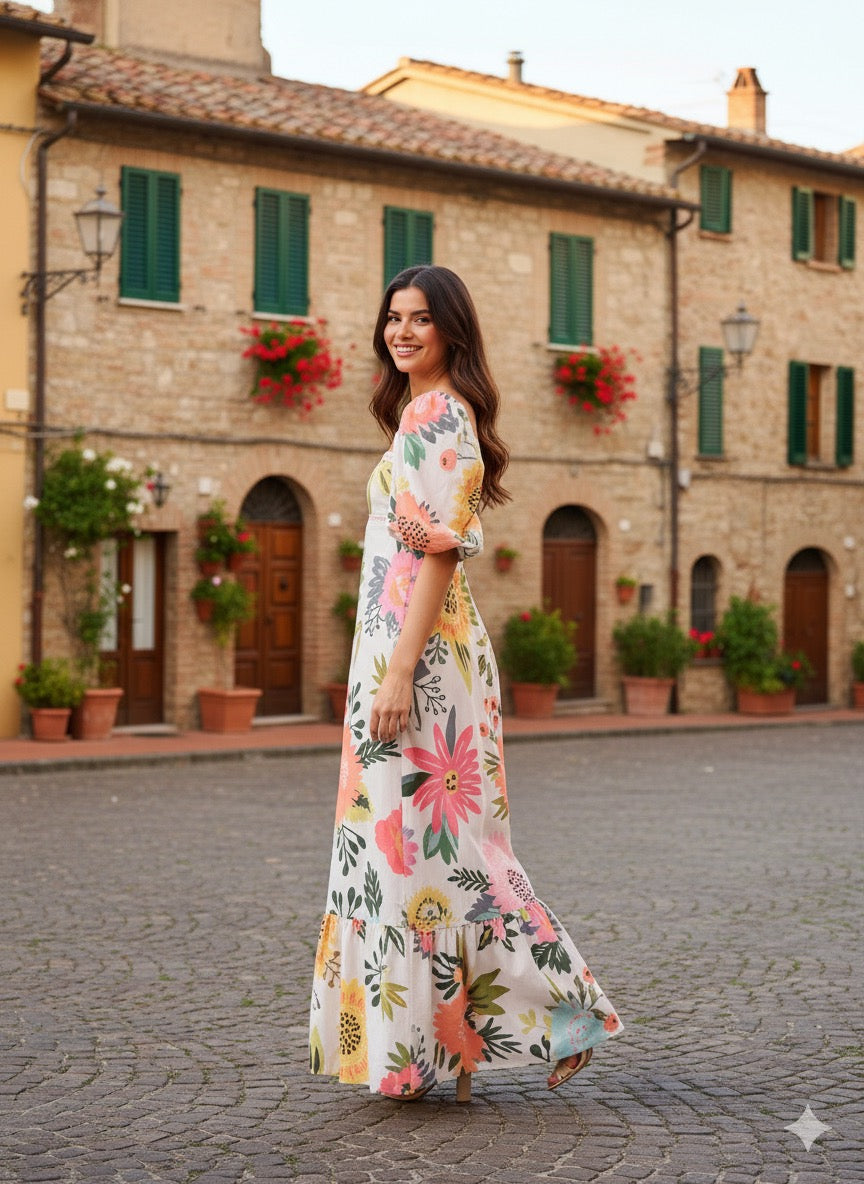 Women’s Elegant Bohemian Lantern Sleeve Long Dress