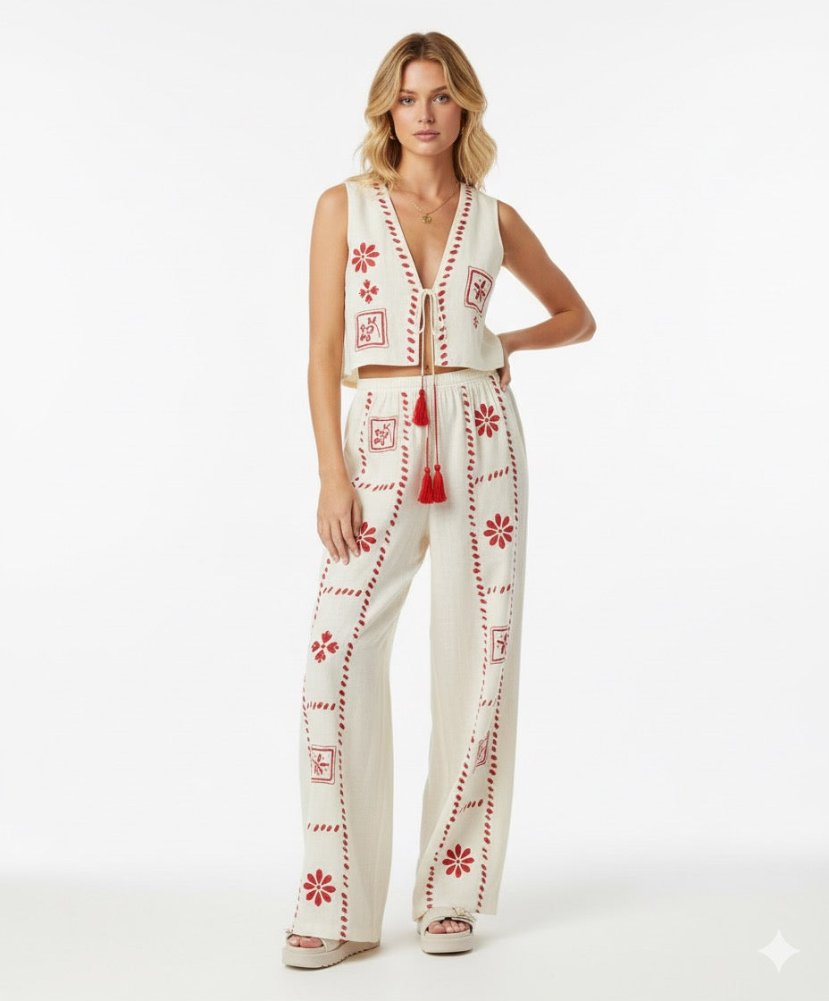 Women’s 2-Piece Floral Print Tie Front Tank Top & Wide-Leg Pants Set