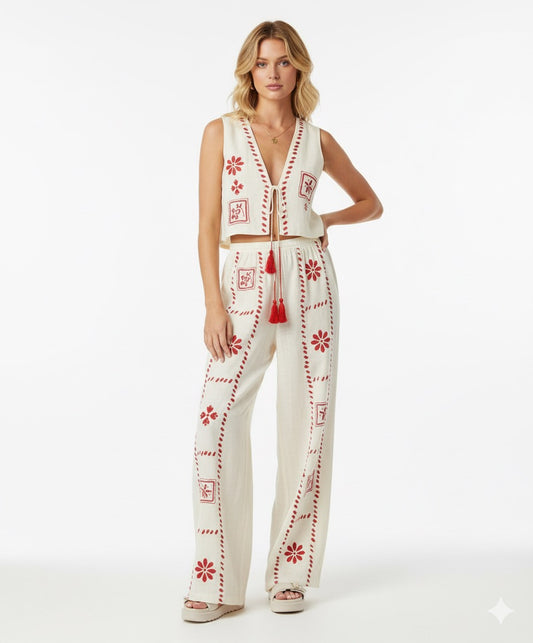 Women’s 2-Piece Floral Print Tie Front Tank Top & Wide-Leg Pants Set