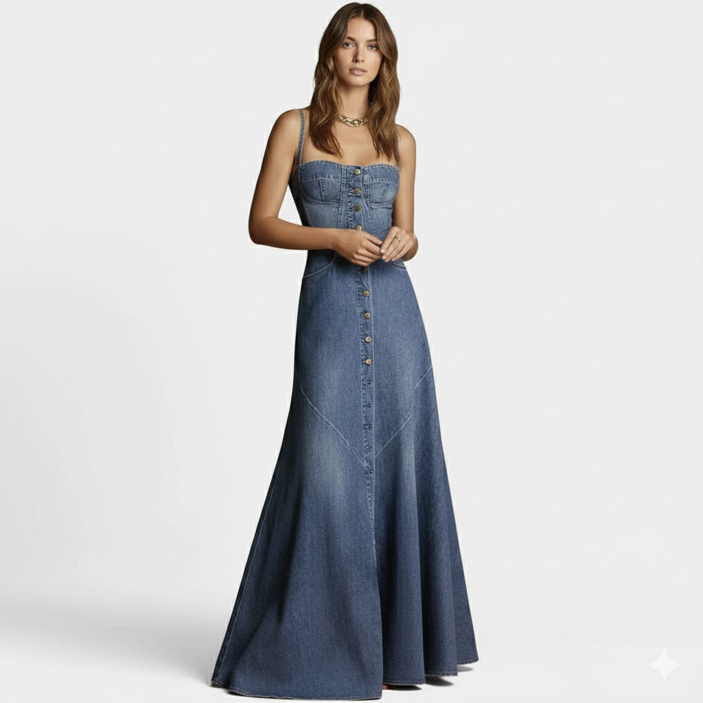 Elegant Denim Long Dress